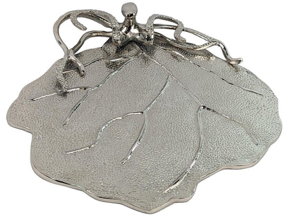 Octopus Leaf Serving Tray | Silver Coastal Platter, Nautical Ocean Decor Bowl